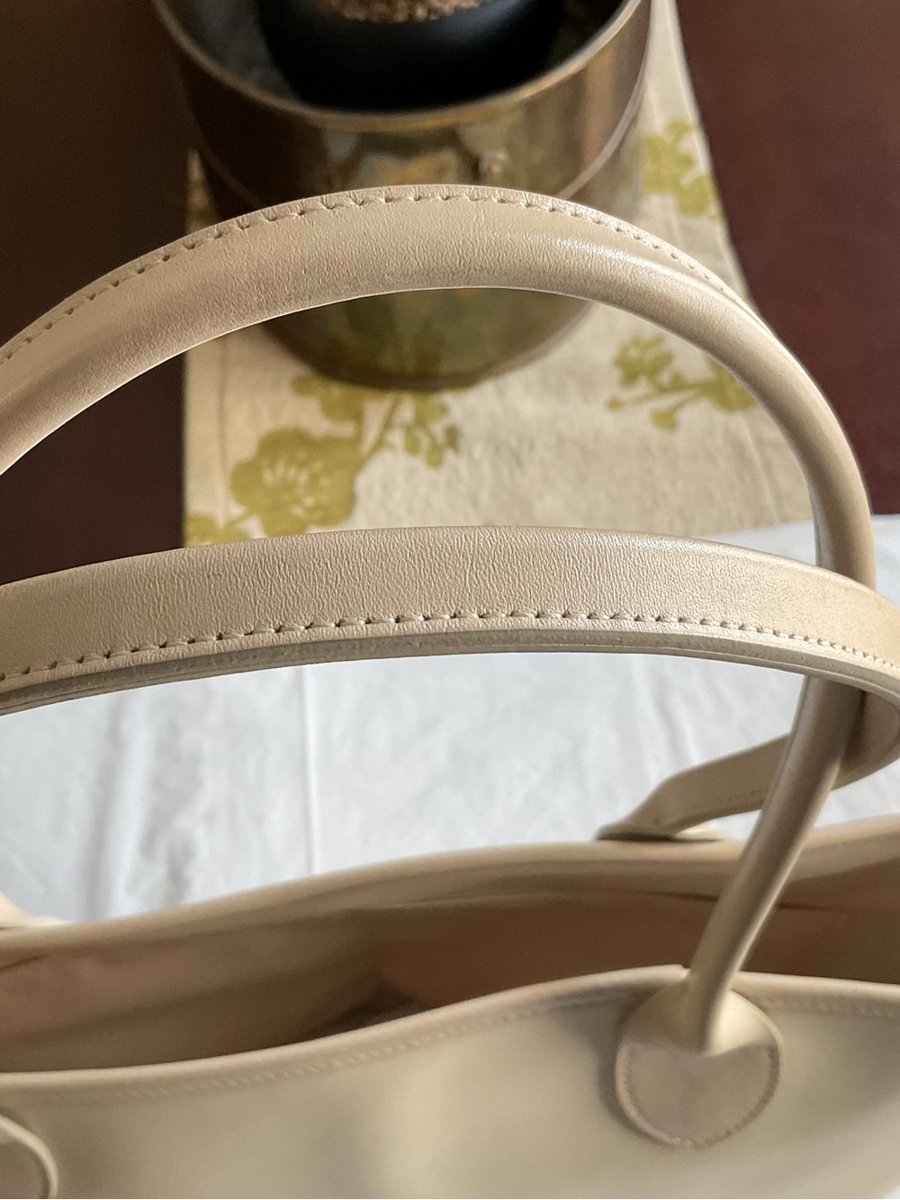 LONGCHAMP Ivory Leather Tote Bag Vintage 1960s - Picture 4 of 14
